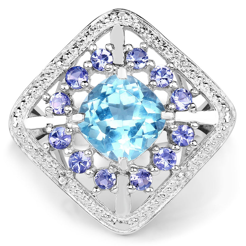 Bids.com 4.24 Carat Genuine Blue Topaz and Tanzanite .925 Sterling Silver Ring Rings