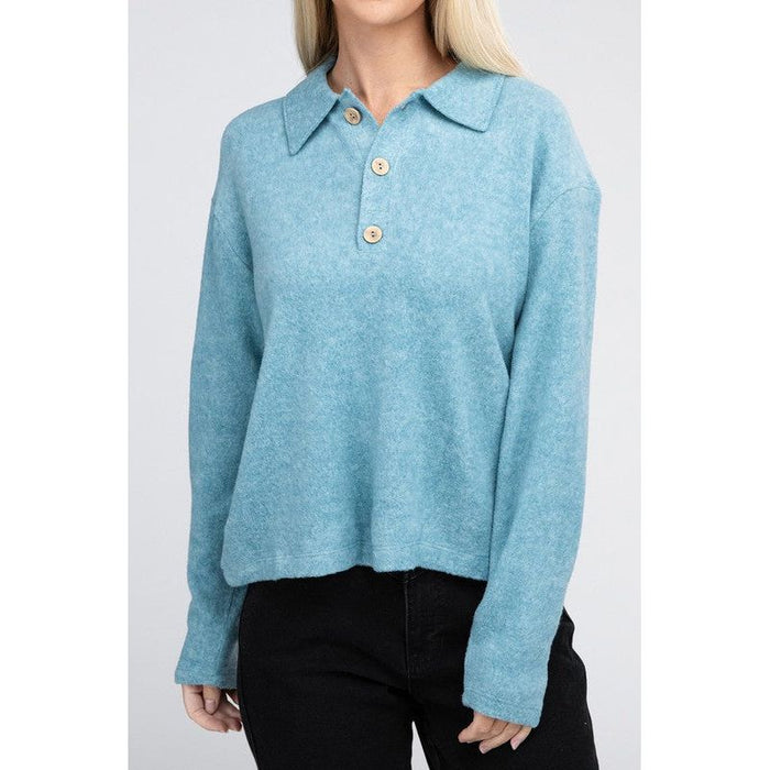 Brushed Melange Hacci Collared Sweater