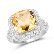 Bids.com 7.95 Carat Genuine Citrine and White Topaz .925 Sterling Silver Ring Rings