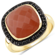 Bids.com 6.74 Carat Genuine Peach Moonstone and Black Spinel .925 Sterling Silver Ring Rings