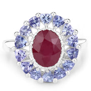 Bids.com 3.70 Carat Glass Filled Ruby and Tanzanite .925 Sterling Silver Ring Rings