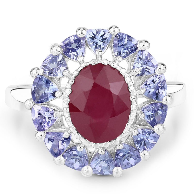 Bids.com 3.70 Carat Glass Filled Ruby and Tanzanite .925 Sterling Silver Ring Rings