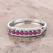 Bids.com 0.47 Carat Genuine Ruby and White Diamond 14K White Gold Ring Rings