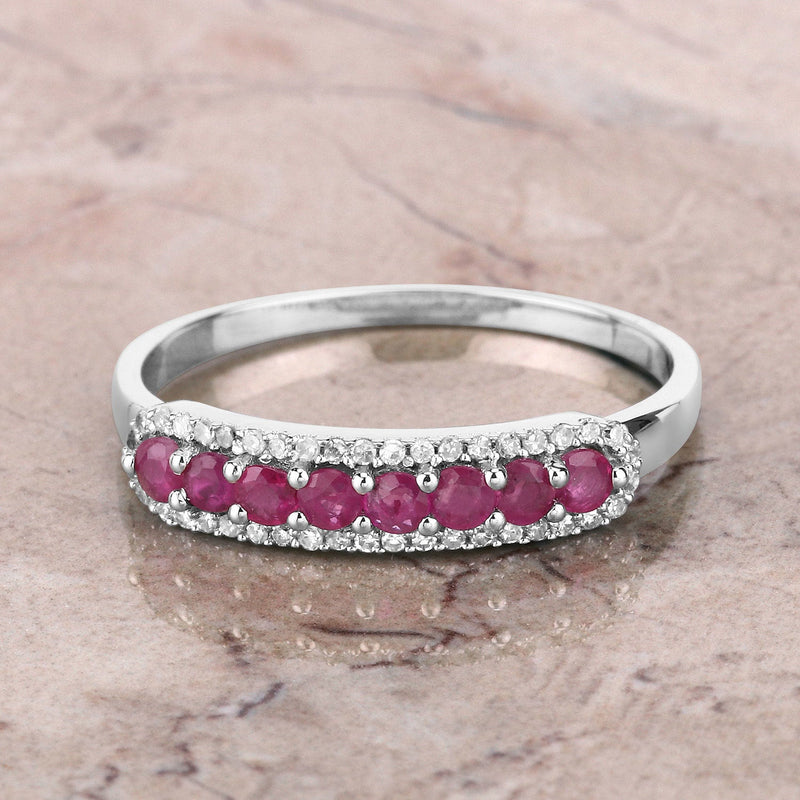 Bids.com 0.47 Carat Genuine Ruby and White Diamond 14K White Gold Ring Rings