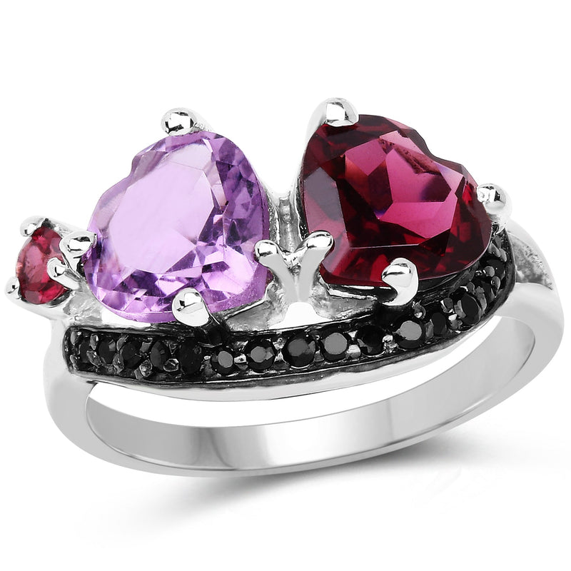 Bids.com 4.07 Carat Genuine Amethyst, Rhodolite & Black Spinel .925 Sterling Silver Ring Rings