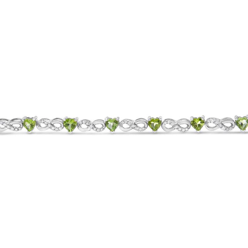 Bids.com .925 Sterling Silver 1.00 Cttw Diamond and 4.00mm Lab Created Green Heart-Shaped Peridot Infinity Link Bracelet (I-J Color, I2-I3 Clarity) - 7.25" Bracelets