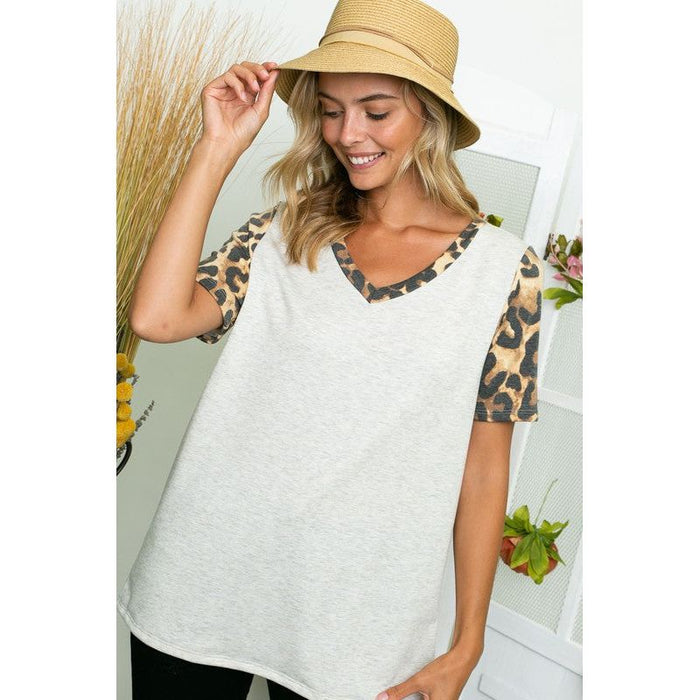 Plus Cheetah Solid Mixed Tunic Top