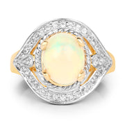 Bids.com 14K Yellow Gold Plated 1.88 Carat Genuine Ethiopian Opal and White Topaz .925 Sterling Silver Ring Rings