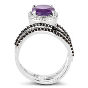 Bids.com 2.31 Carat Genuine Amethyst, Black Spinel and White Diamond .925 Sterling Silver Ring Rings