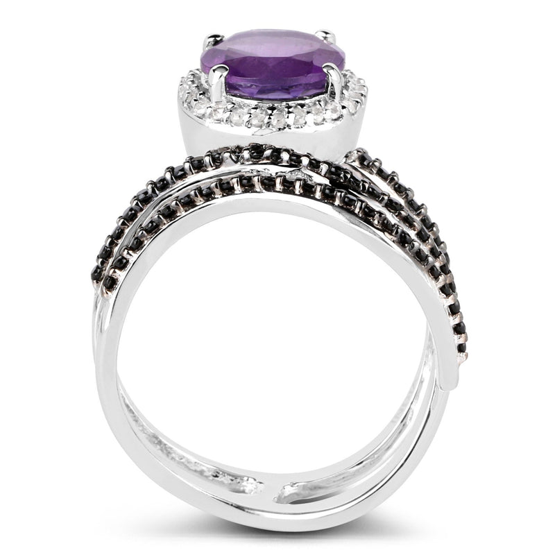 Bids.com 2.31 Carat Genuine Amethyst, Black Spinel and White Diamond .925 Sterling Silver Ring Rings