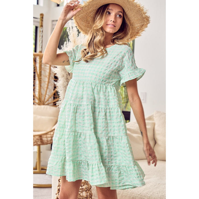 BiBi Ruffled Hem Short Sleeve Tiered Dress