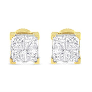 Bids.com 10K Yellow Gold 3/4 Cttw Invisible Set Princess-Cut Diamond Composite Square Stud Earrings (I-J Color, I2-I3 Clarity) Earrings