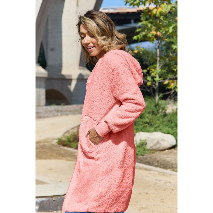 Double Take Hooded Teddy Bear Jacket with Thumbholes