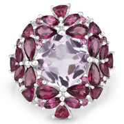 Bids.com 8.19 Carat Genuine Pink Amethyst and Rhodolite .925 Sterling Silver Ring Rings