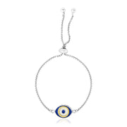 Bids.com Sterling Silver Adjustable Two Toned Enameled Evil Eye Friendship Bracelet Bracelets