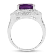 Bids.com 4.35 Carat Genuine Amethyst .925 Sterling Silver Ring Rings