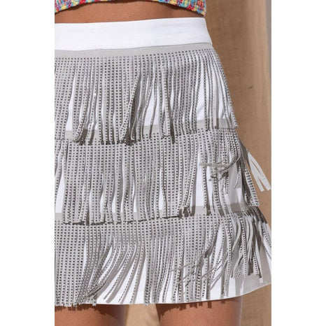 RHINESTONE SUEDE FRINGE SKIRT