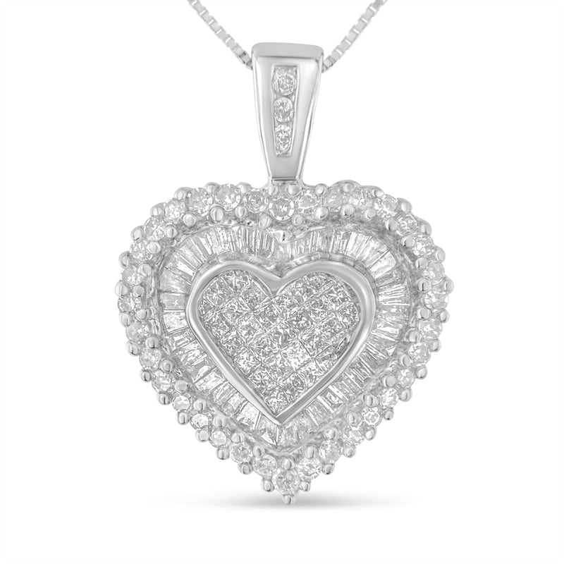 Bids.com 10K White Gold 1 cttw Multi Cut 1 cttw Diamond Heart Pendant Necklace (H-I, I1-I2) Necklaces