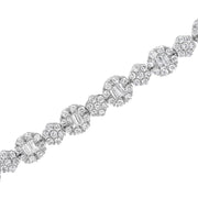 Bids.com 10K White Gold 4.0 cttw Brilliant Round-cut and Baguette Diamond Floral Cluster Link Bracelet (I-J Clarity, I1-I2 Color) - Size 7" Bracelets
