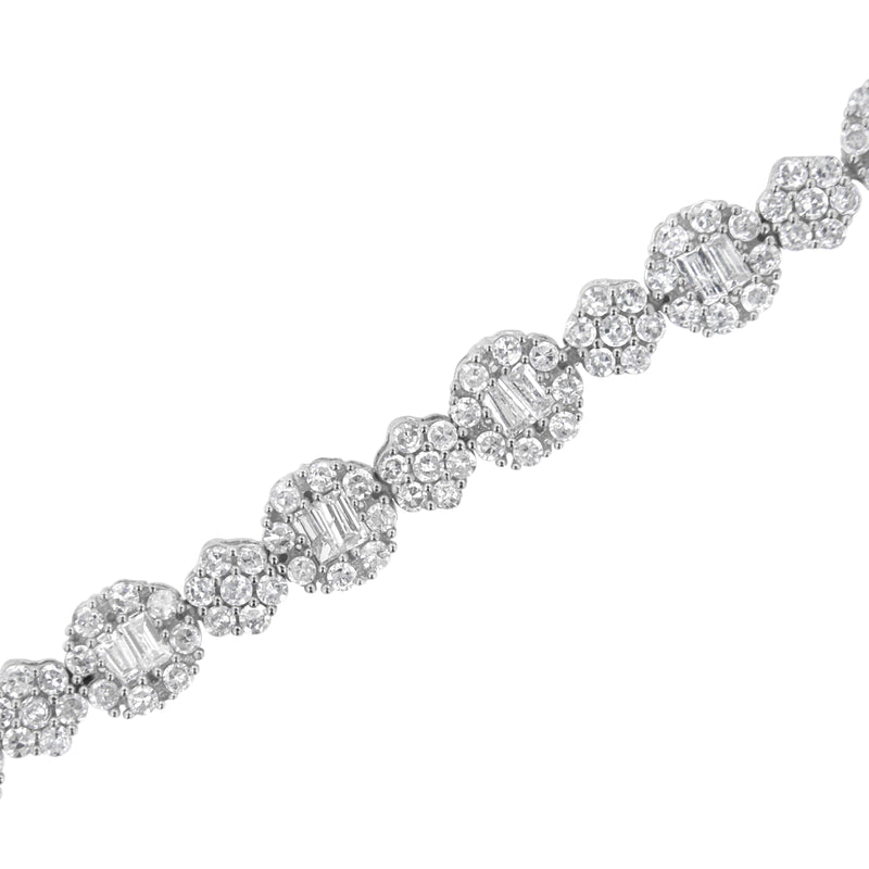 Bids.com 10K White Gold 4.0 cttw Brilliant Round-cut and Baguette Diamond Floral Cluster Link Bracelet (I-J Clarity, I1-I2 Color) - Size 7" Bracelets