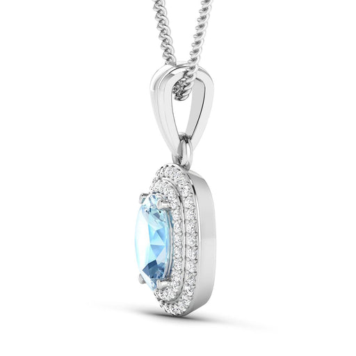 Bids.com 1.35 Carat Genuine Aquamarine and White Diamond 14K White Gold Pendant Pendants
