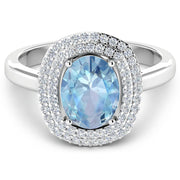 Bids.com 1.72 Carat Genuine Aquamarine and White Diamond 14K White Gold Ring Rings
