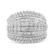 Bids.com .925 Sterling Silver 2.00 Cttw Round and Baguette-Cut Diamond Cluster Ring (H-I Color, I1-I2 Clarity) - Size 7 Rings