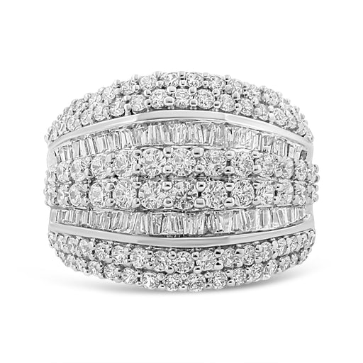 Bids.com .925 Sterling Silver 2.00 Cttw Round and Baguette-Cut Diamond Cluster Ring (H-I Color, I1-I2 Clarity) - Size 7 Rings