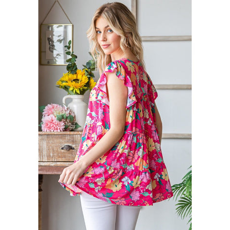 Heimish Floral Ruffle Sleeve Tiered Blouse