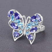 Bids.com 3.60 Carat Genuine Tanzanite and Swiss Blue Topaz .925 Sterling Silver Ring Rings