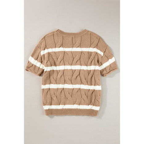 Striped Round Neck Short Sleeve Sweater