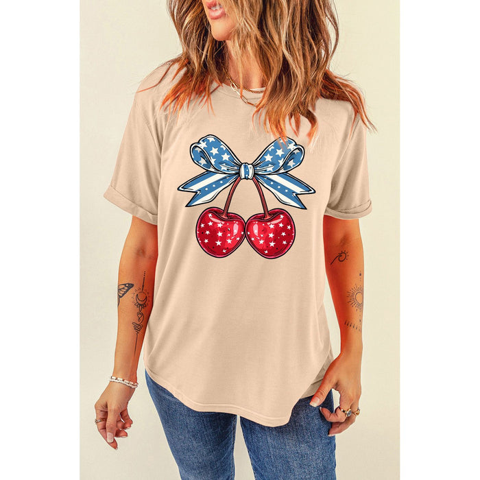 Cherry Graphic Round Neck Short Sleeve T-Shirt