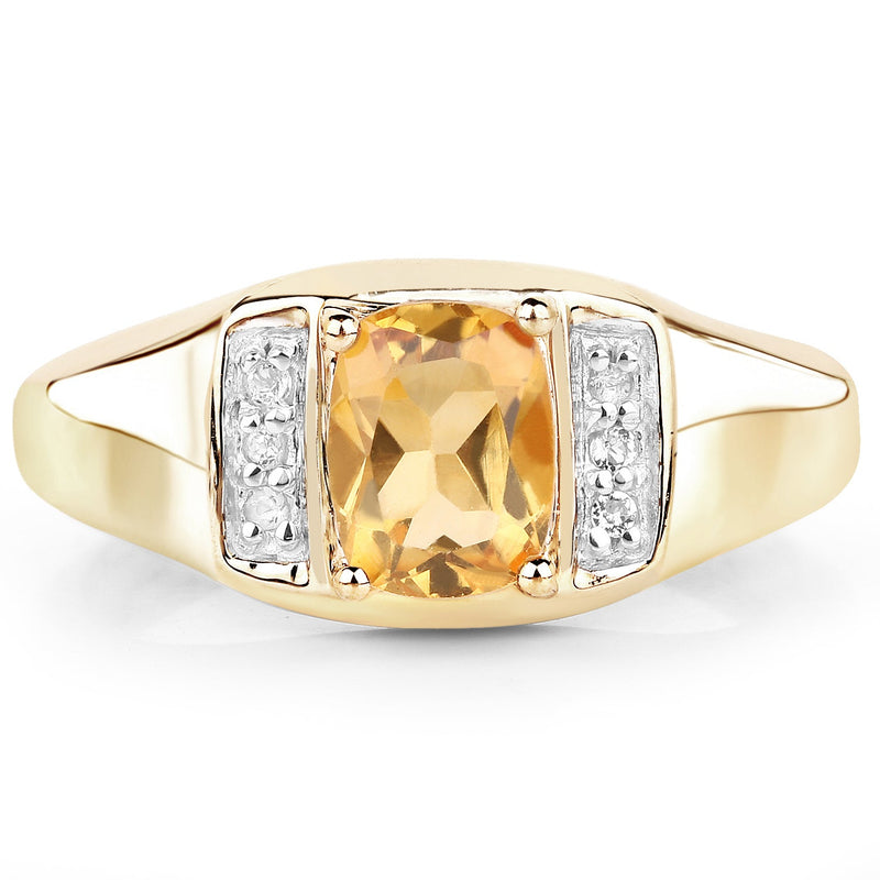 Bids.com 14K Yellow Gold Plated 1.36 Carat Genuine Citrine & White Topaz .925 Sterling Silver Ring Rings