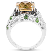 Bids.com 4.13 Carat Genuine Citrine, Chrome Diopside & Champagne Diamond .925 Sterling Silver Ring Rings