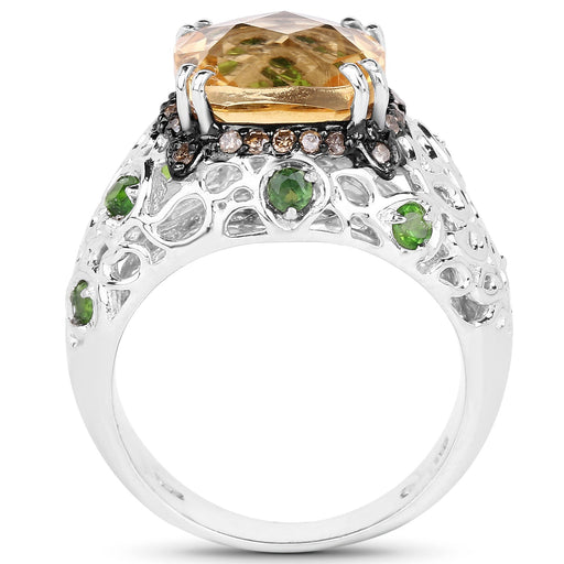 Bids.com 4.13 Carat Genuine Citrine, Chrome Diopside & Champagne Diamond .925 Sterling Silver Ring Rings