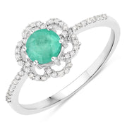 Bids.com 0.55 Carat Genuine Zambian Emerald and White Diamond 14K White Gold Ring Rings
