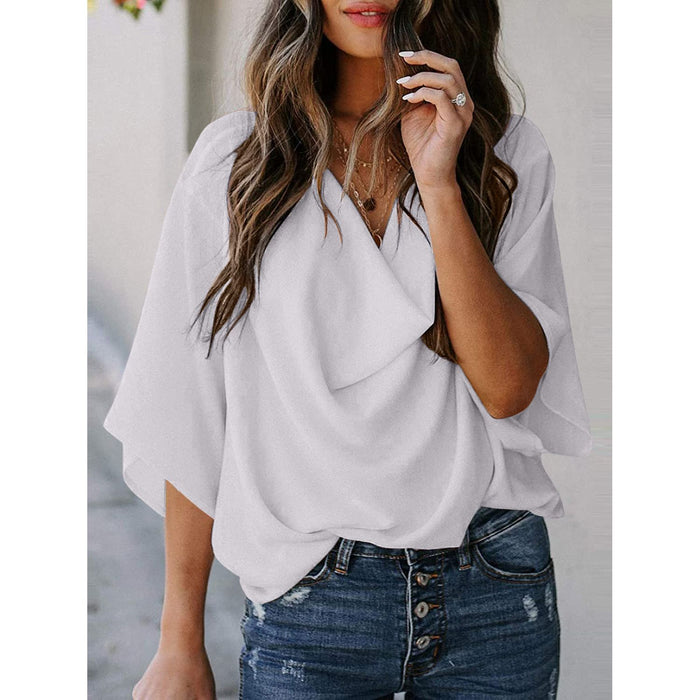 Cowl Neck Three-Quarter Sleeve Blouse