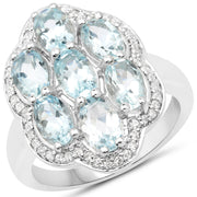 Bids.com 3.09 Carat Genuine Aquamarine and White Zircon .925 Sterling Silver Ring Rings