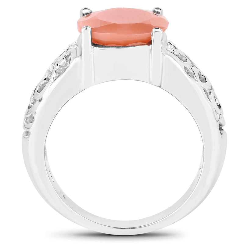 Bids.com 3.30 Carat Genuine Peach Moonstone .925 Sterling Silver Ring Rings