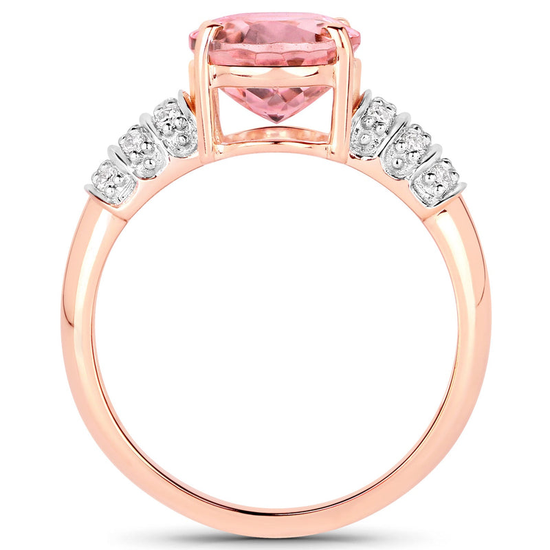 Bids.com 3.11 Carat Genuine Pink Tourmaline and White Diamond 14K Rose Gold Ring Rings