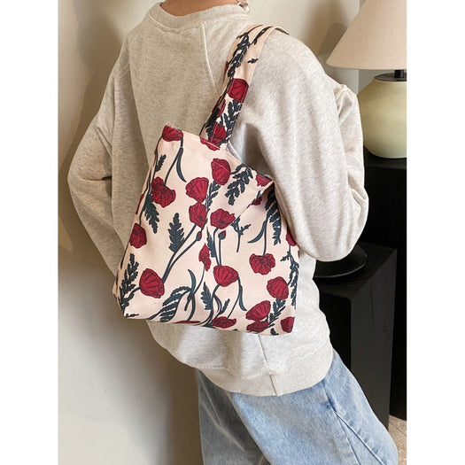 Printed Canvas Handbag with Zipper