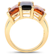 Bids.com 14K Yellow Gold Plated 8.14 Carat Genuine Smoky Quartz, Citrine and Champagne Quartz .925 Sterling Silver Ring Rings