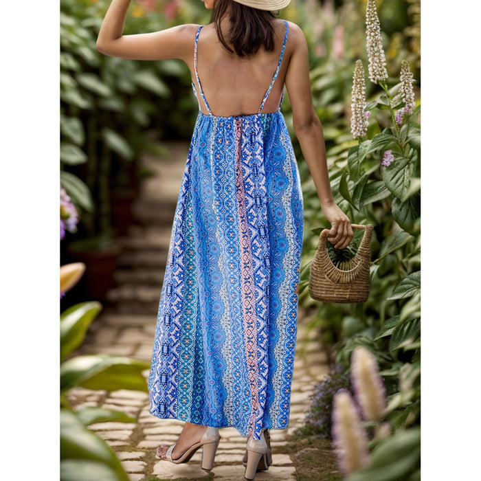 Backless Printed Surplice Cami Dress