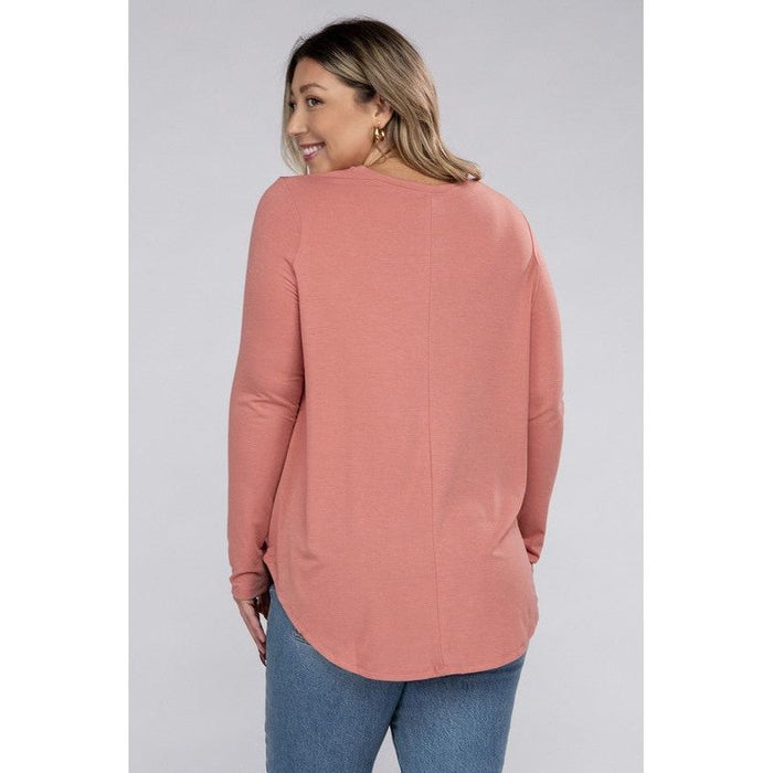 Plus Long Sleeve Round Neck Round Hem Top