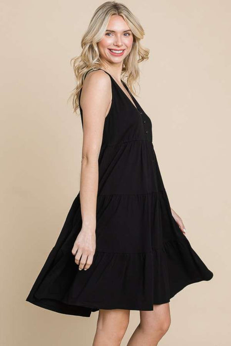 Racerback Tiered Tank Dress in Black