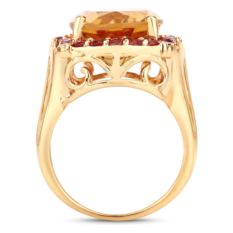 Bids.com 9.38 Carat Genuine Citrine and Orange Sapphire .925 Sterling Silver Ring Rings