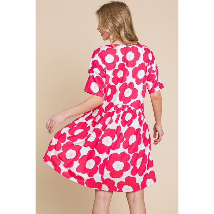 BOMBOM Flower Print Ruched Dress