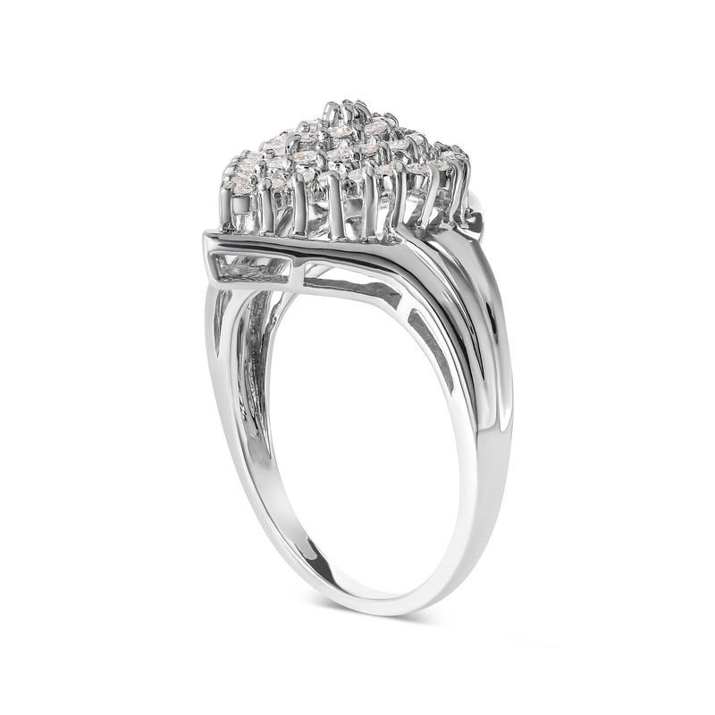 Bids.com 10K White Gold 1/2 Cttw Diamond Pear Shaped Cluster Ring (H-I Color, I1-I2 Clarity) - Ring Size 7 Rings
