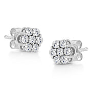 Bids.com 14K White Gold 1/2 Cttw Prong Set Round-Cut Diamond Flower Stud Earring (H-I Color, I1-I2 Clarity) Earrings