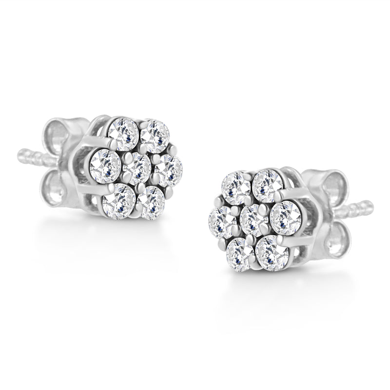 Bids.com 14K White Gold 1/2 Cttw Prong Set Round-Cut Diamond Flower Stud Earring (H-I Color, I1-I2 Clarity) Earrings